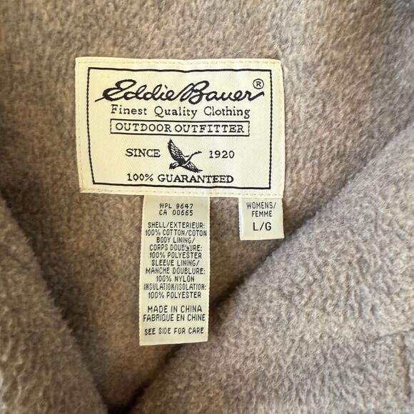Eddie Bauer Jacket Coat Womens Cotton Large Brown Barn Shacket Polartec Lined - Picture 8 of 9
